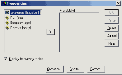 Диалоговое окно Frequency