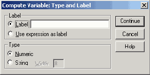 Диалоговое окно Compute Variable: Type and Label