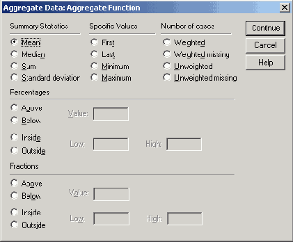 Диалоговое окно Aggregate Data: Aggregate Function