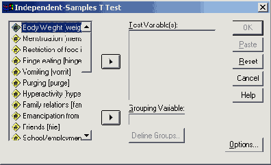 Диалоговое окно Independent-Samples T Test