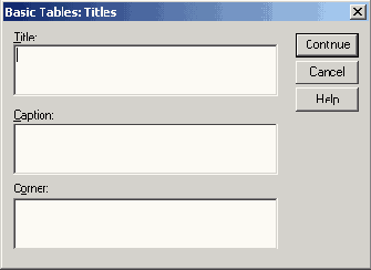 Диалоговое окно Basic Tables: Titles (Основные таблицы: Заголовки)